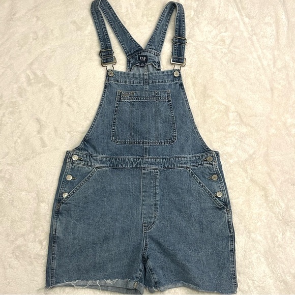 Gap Denim Overalls Short Cut Shorts Cotton Cowgirl Western Garden Women Medium - Picture 2 of 7